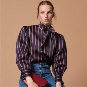 Sandro Tie-neck Striped Satin -twill Size 1 NWT